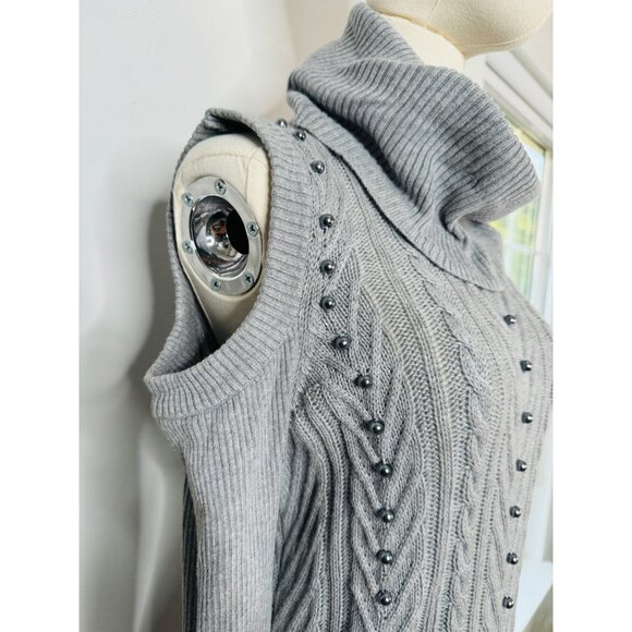 NWOT Bellini Gray L Cold Shoulder Knit Tunic Sweater Dress Turtleneck - Picture 14 of 14